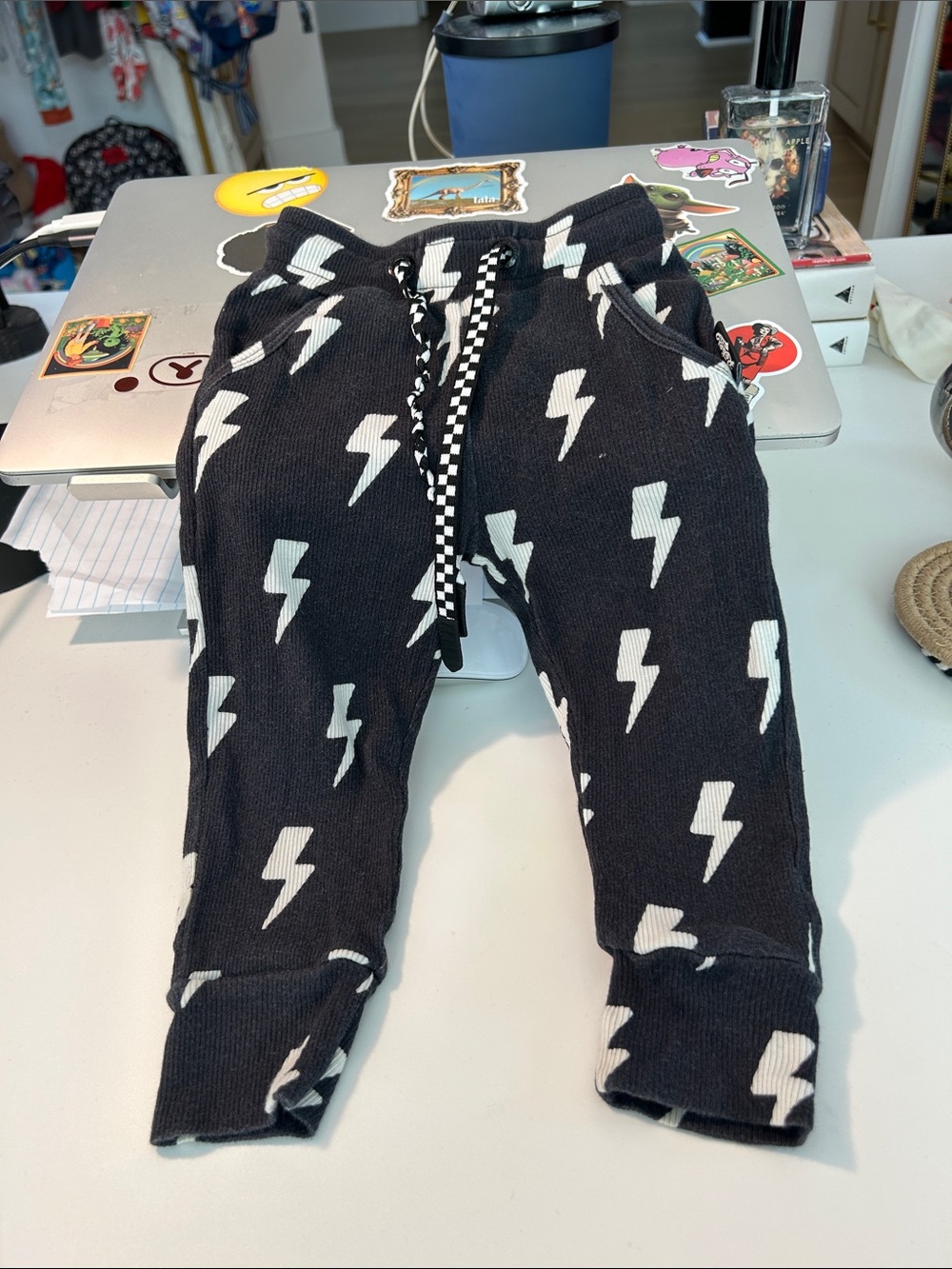 Rebel bro Kids Black Lightning Bolt Joggers with Drawstring grunge streetwear
